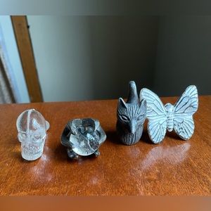 Mixed Lot of 4 figural drawer pulls knobs metal glass butterfly fox skull claw